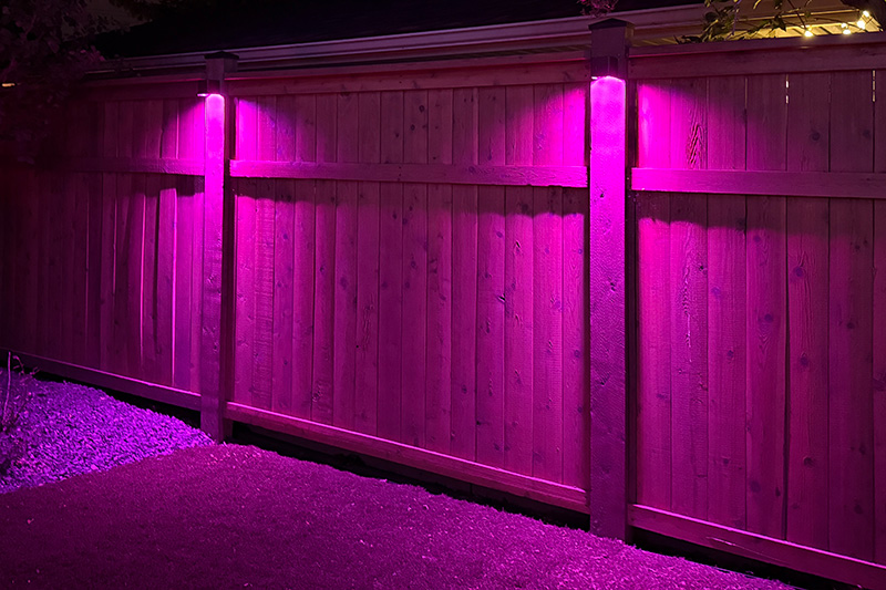6 foot tall fence with low voltage landscape lights installed.