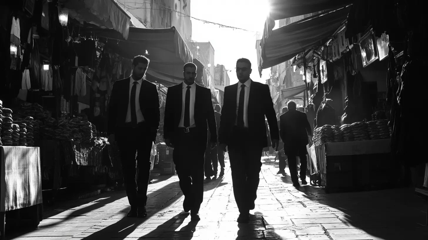 Agents de protection rapprochée dans le vieux port de marseille