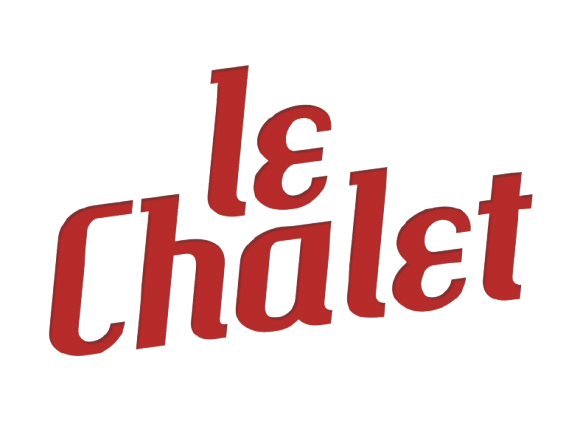 Red stylized text reading ‘le chalet’ on a transparent background.