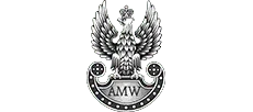 Orzeł wojskowy z rozpostartymi skrzydłami, trzymający tarczę z inicjałami AMW.