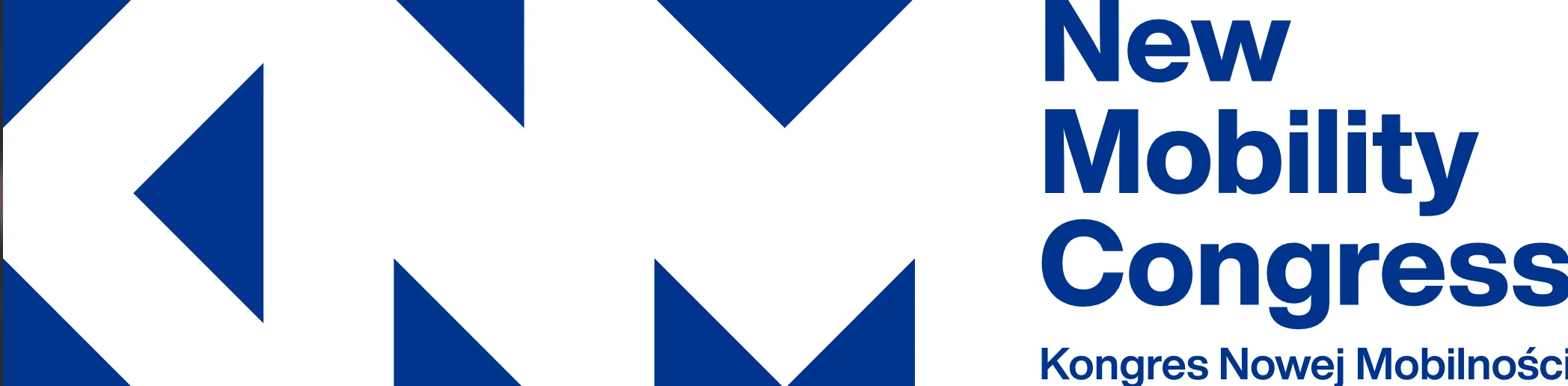 Logo kongresu New Mobility Congress z dużymi niebieskimi literami N i M oraz napisem Kongres Nowej Mobilności.