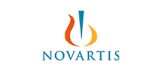 Logo firmy Novartis z kolorowymi elementami graficznymi nad nazwą.