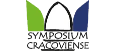 Logo konferencji z trzema pionowymi kształtami w kolorach zielonym, białym i niebieskim nad napisem Symposium.
