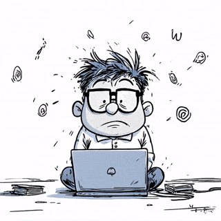 Zmęczony mężczyzna z rozczochranymi włosami siedzi na podłodze z laptopem, wokół niego panuje chaos.