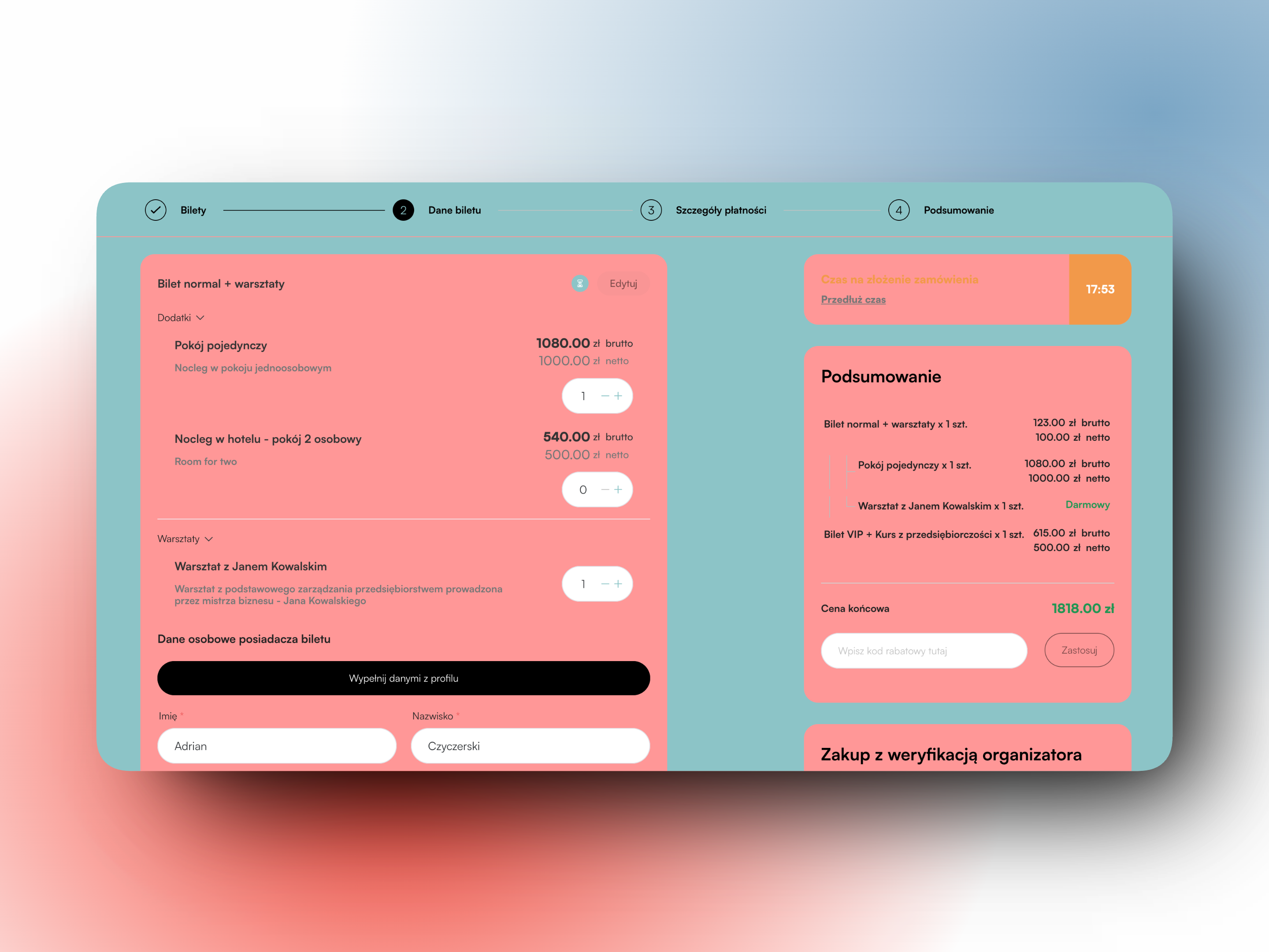 Zakup biletu dodatków i warsztatów w systemie
