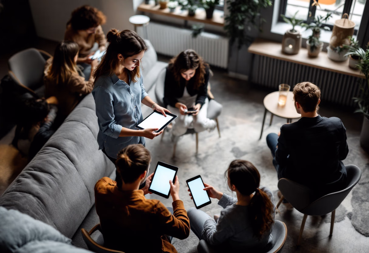 image of a teacher interacting with students using digital tools for an edtech