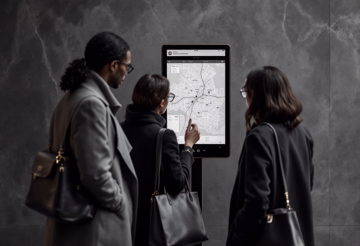 image of passengers checking map (for a public transportation company)