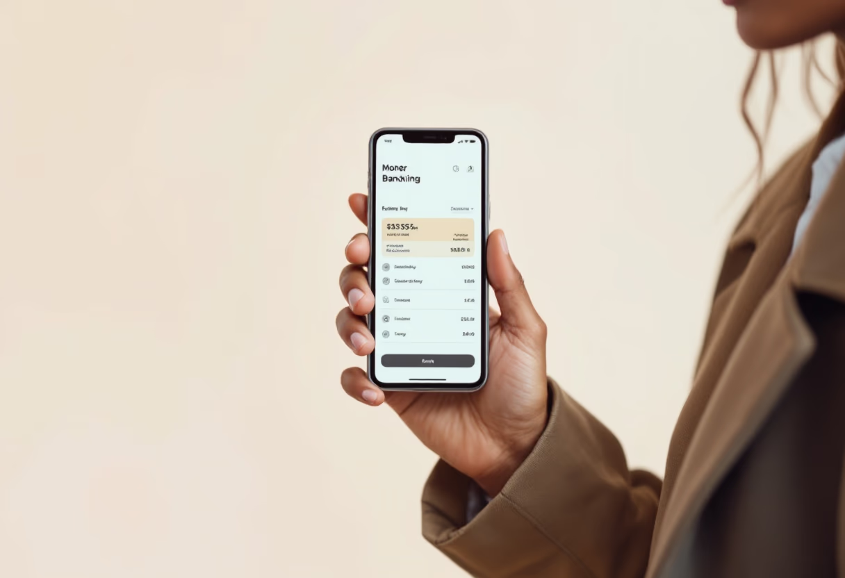 [interface] image of person using a mobile banking app (for a fintech company)