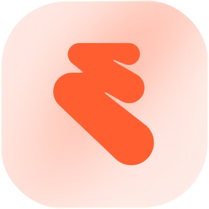 Abstract orange logo resembling a stylized 'F' on a rounded square orange background.