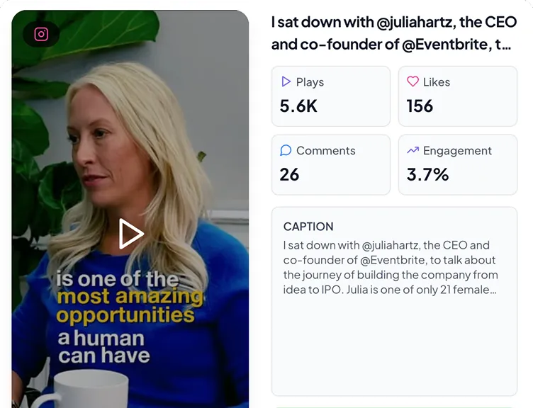 Blonde woman in a blue sweater seated indoors next to large green leaves, with the text 'is one of the most amazing opportunities a human can have' overlaid.