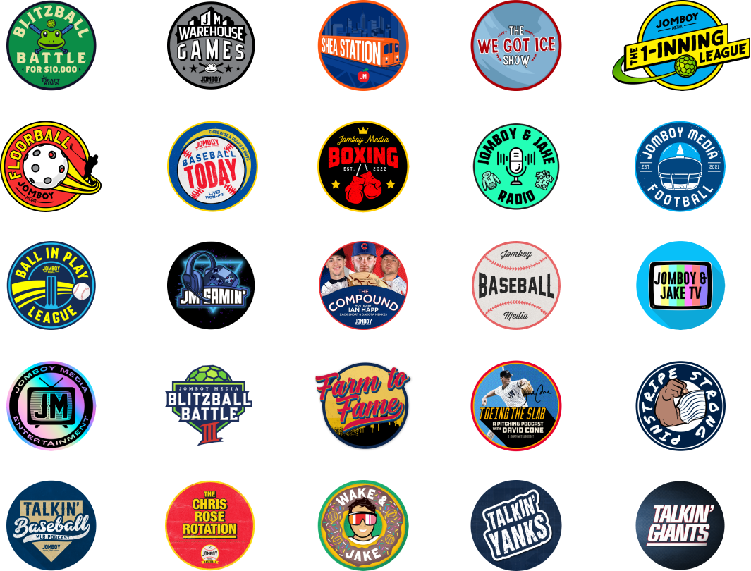 Mosaic of Jomboy Media shows and network brands