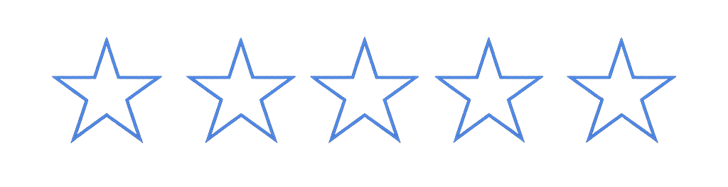Five blue outlined stars arranged in a horizontal line on a black background.