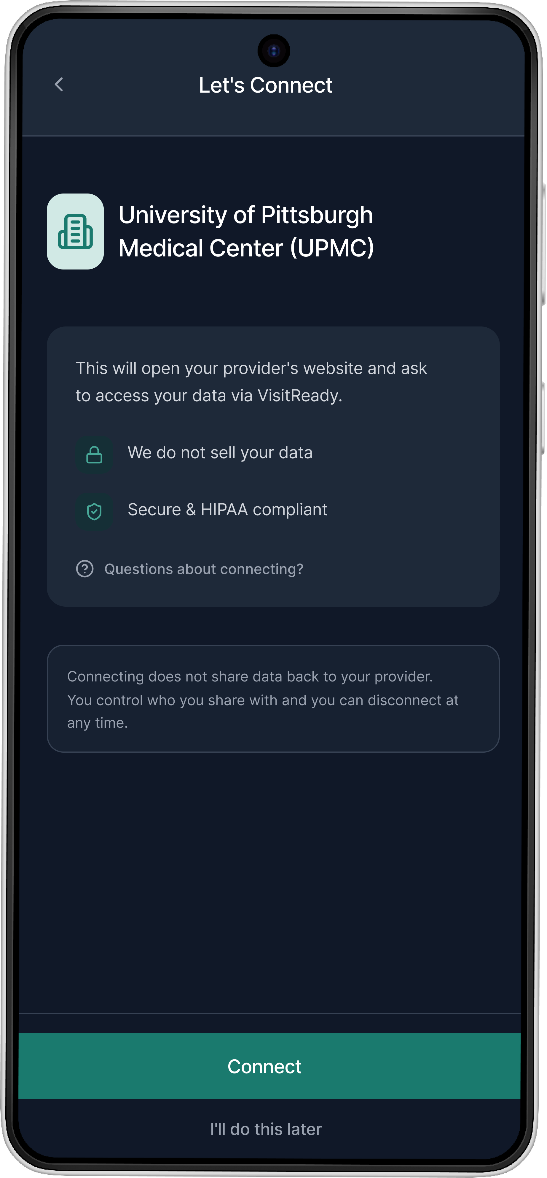 Let's Connect Screen