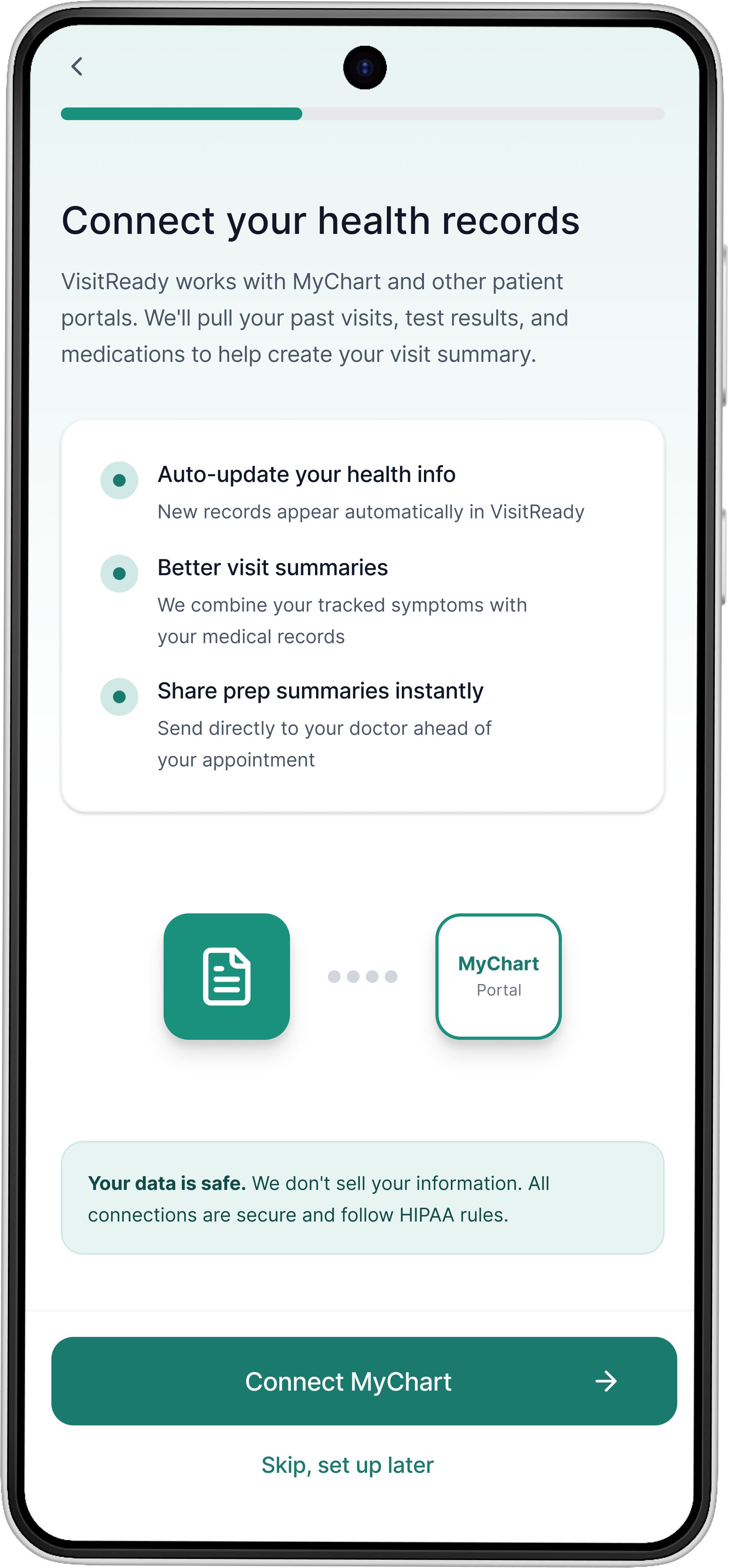 Connect to EHR Screen