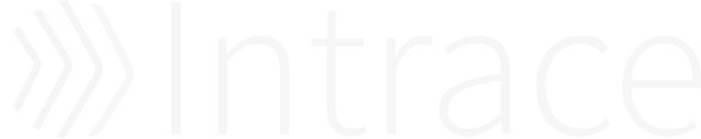 White Intrace logo with three angled chevrons followed by the word 'Intrace' on a transparent background.