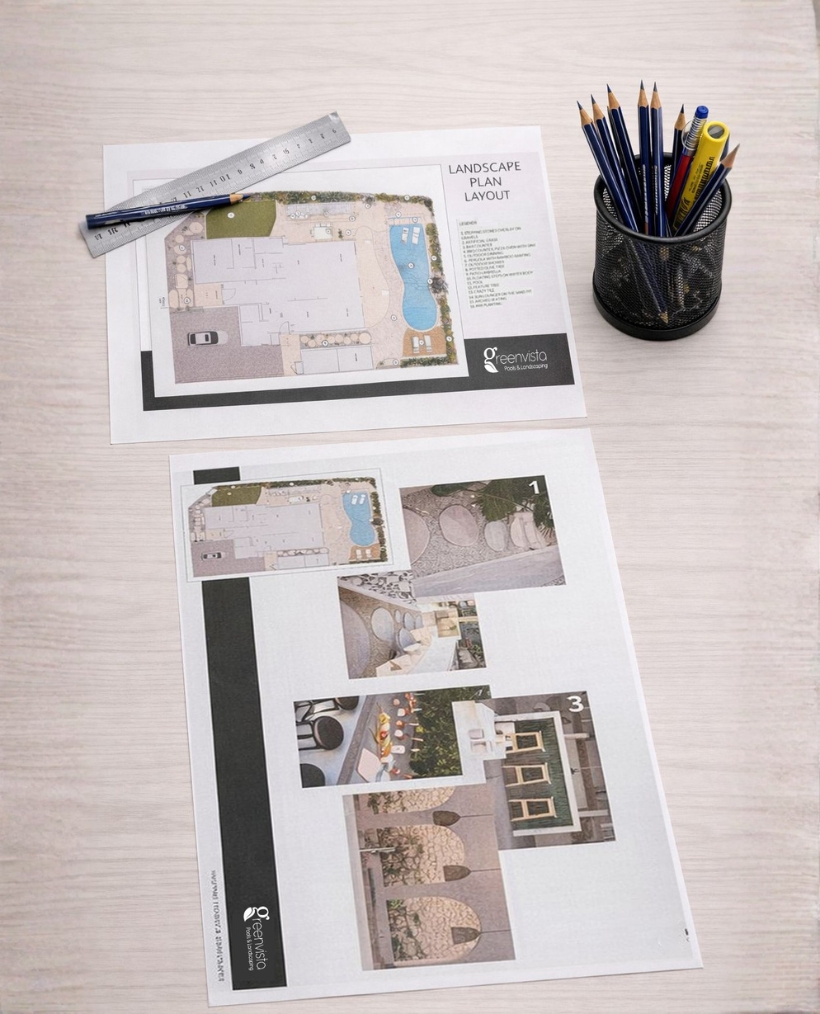 2D landscape masterplans and mood boards for villa design consultation