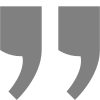 Gray quotation marks symbol on white background.