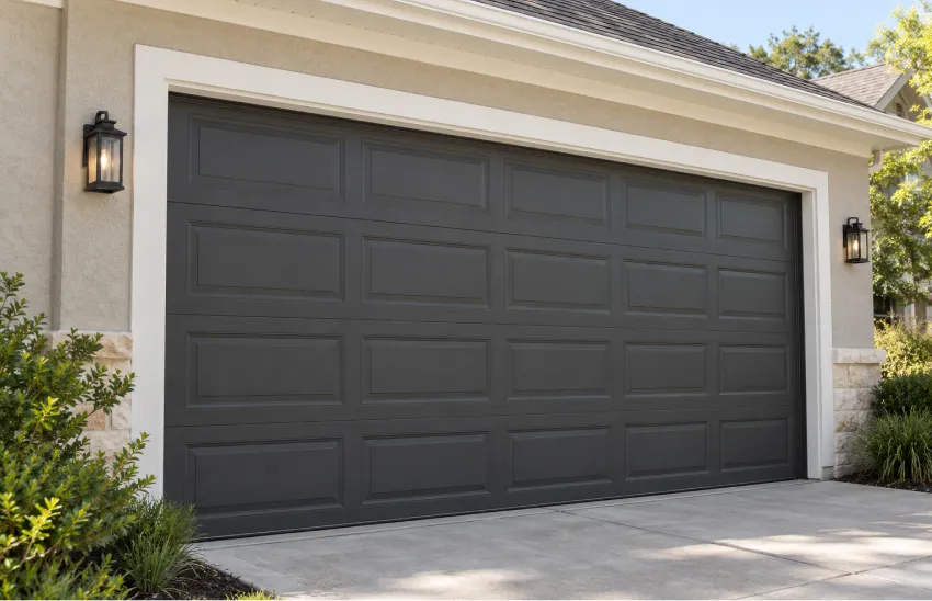 Freshly painted garage door and trim