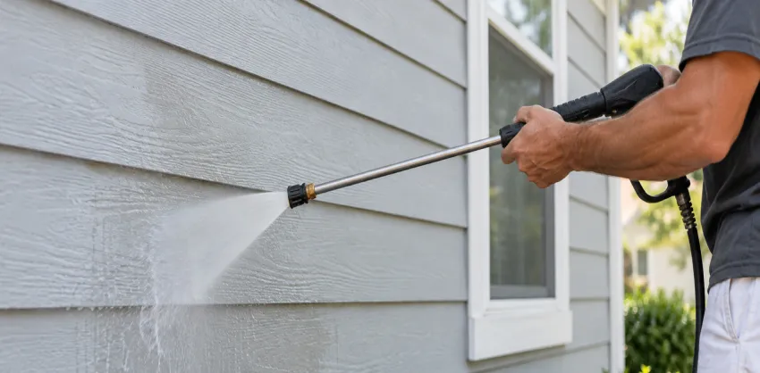 Pressure washing siding before painting