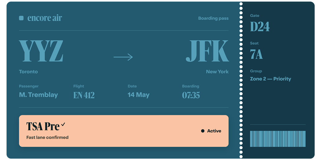 Boarding pass with TSA Pre checkmark indicator