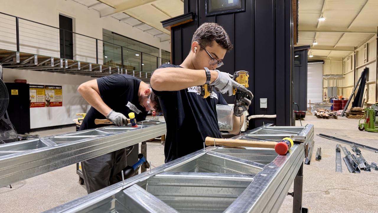 Close‑up of steel‑framed construction for a luxury tiny home, representing durability and long‑term ROI.