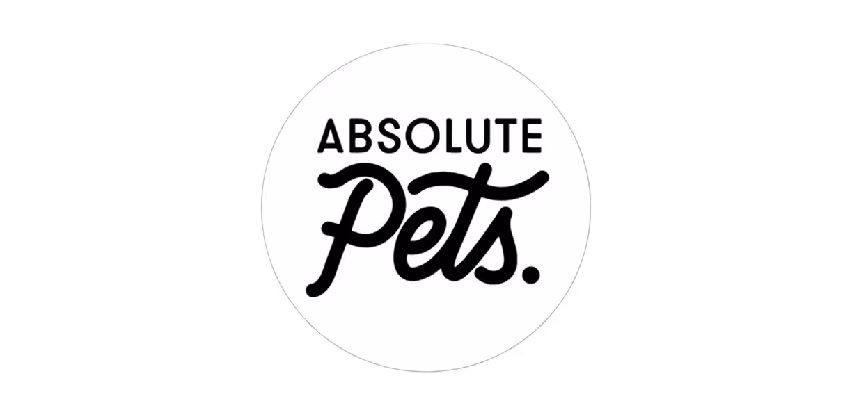 Black and white logo with the text 'ABSOLUTE Pets.' inside a white circle.
