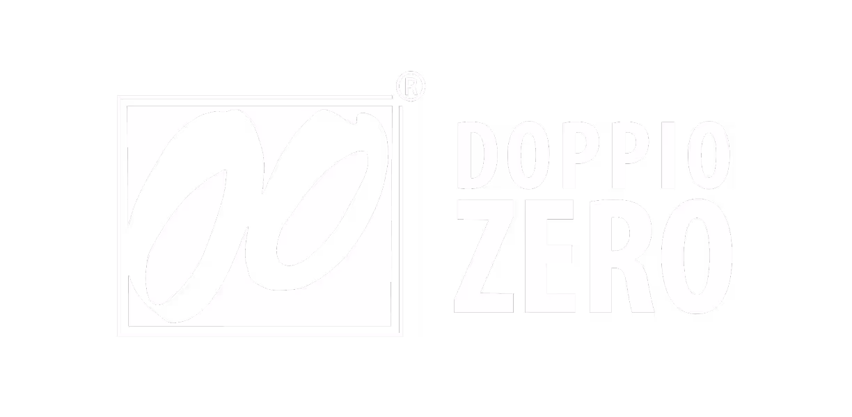 Doppio Zero logo with stylized overlapping double zero inside a square and the text 'DOPPIO ZERO' in uppercase beside it.