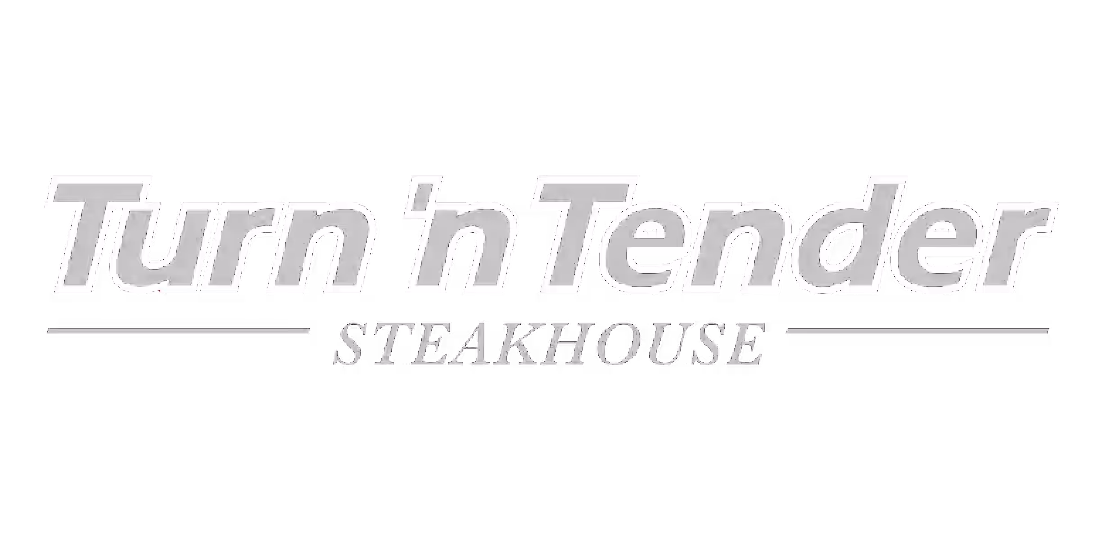 Turn 'n Tender Steakhouse logo with text in stylized font and underline accents.