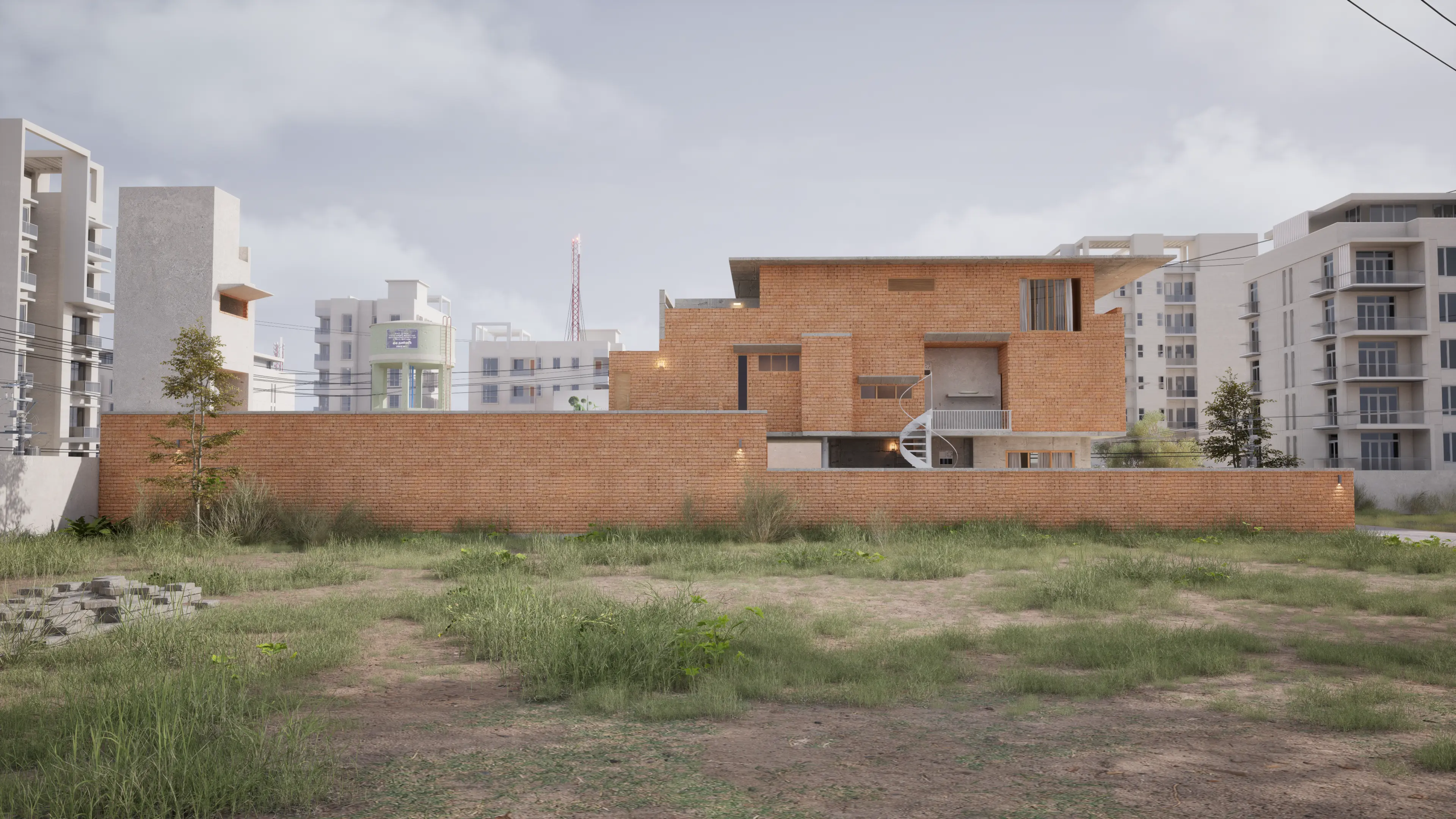 Intended to draw attention to the horizontality of the design by way of its extensions on all sides characterised by its eaves and balconies.