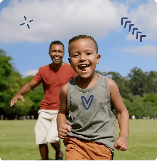 a man and a boy running