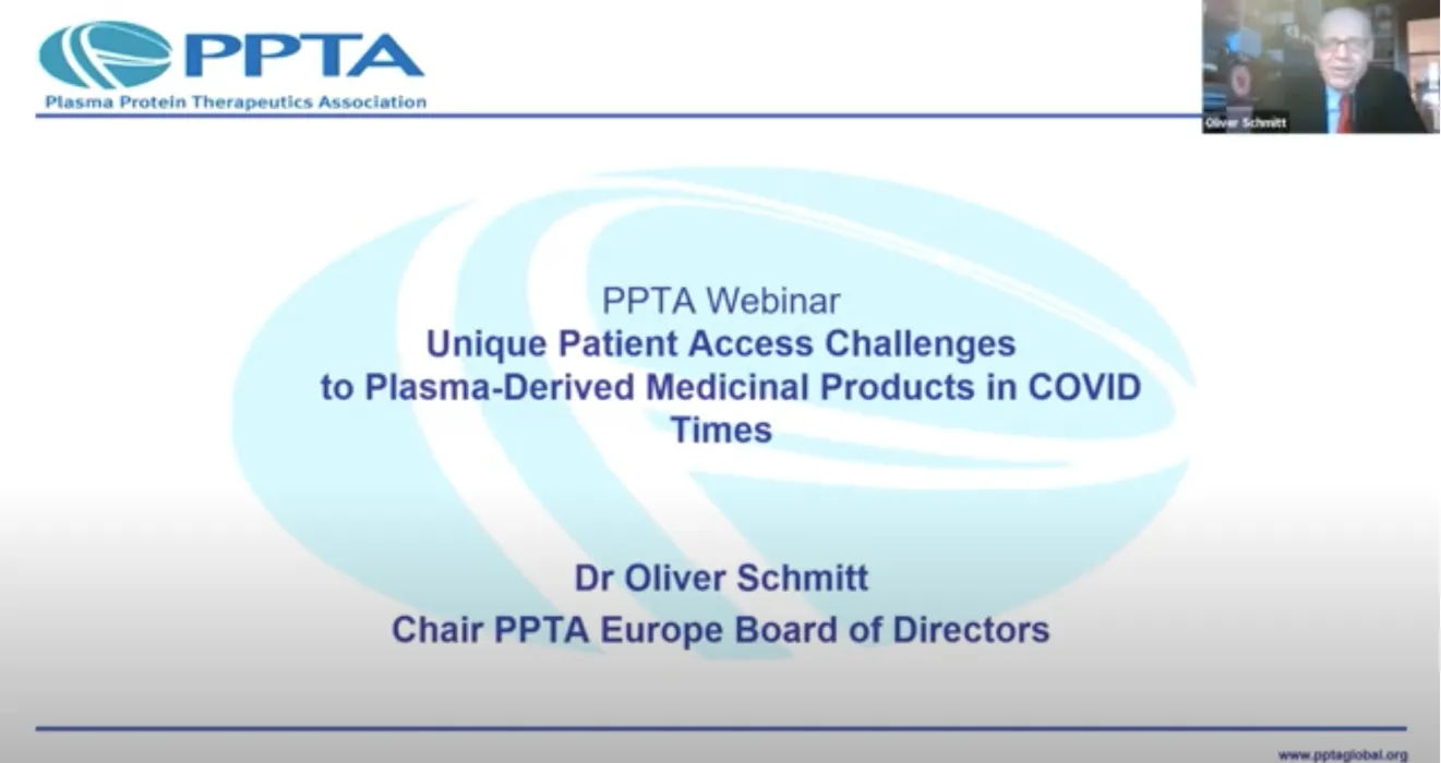 PPTA webinar on unique patient access challenges to plasma-derived medicinal products in COVID times  link