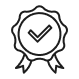 Badge icon with a checkmark inside, symbolizing approval or quality.