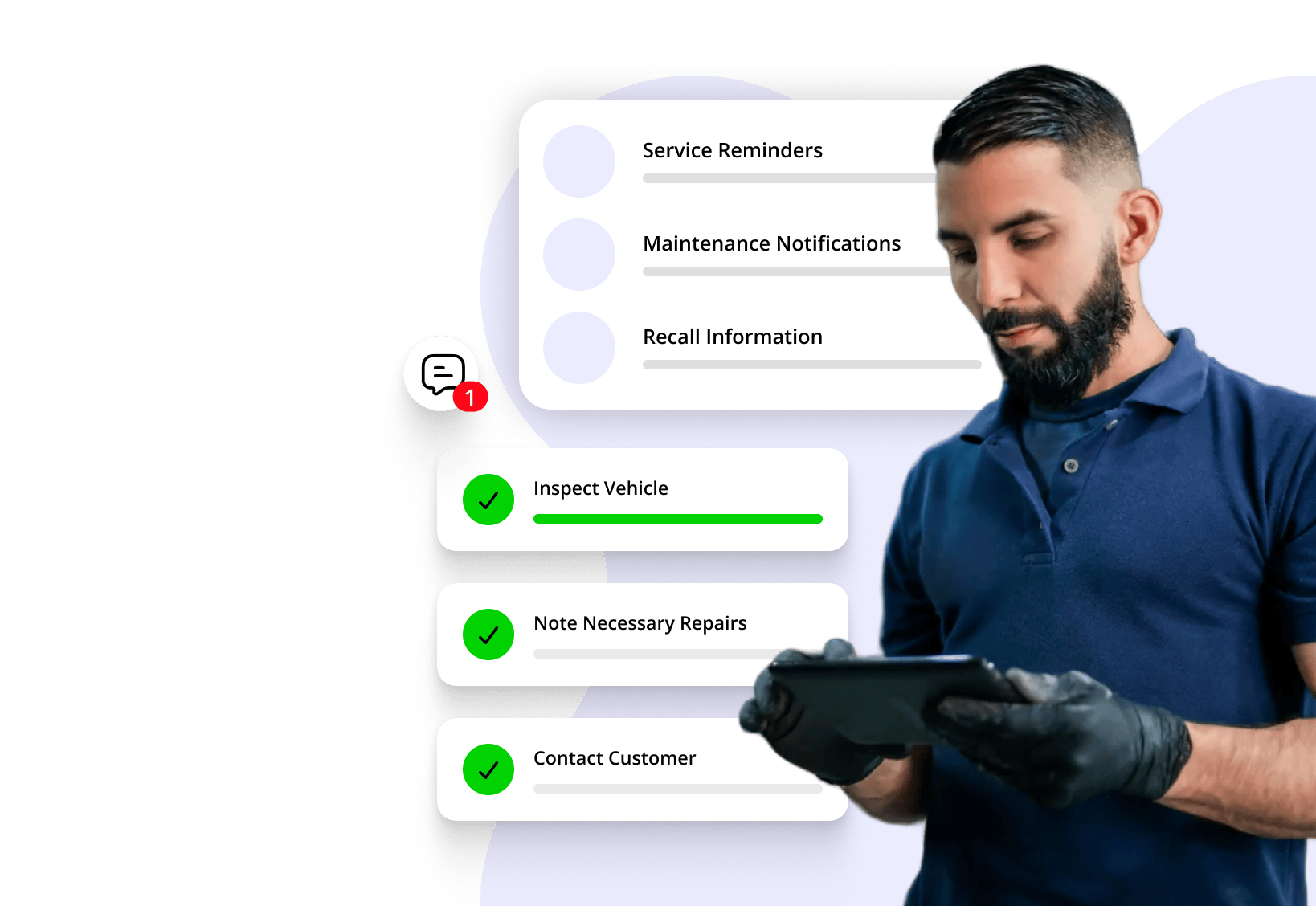 man holding phone. messages and social media post overlay