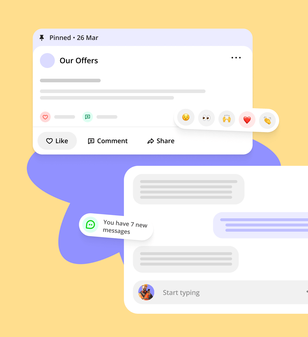 messages and social media post overlay