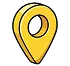 Yellow location pin icon with a black oval center.