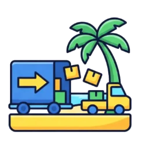 Moving truck on a narrow beach street