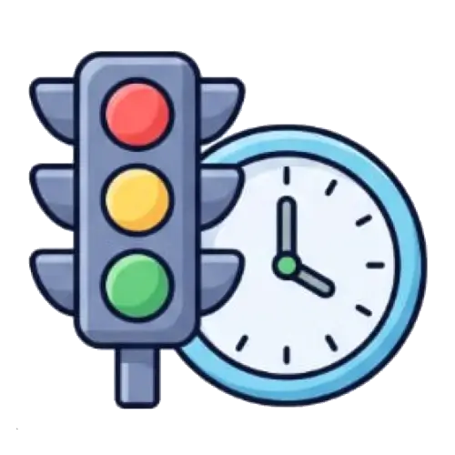 Traffic light and clock representing Highway 101 timing