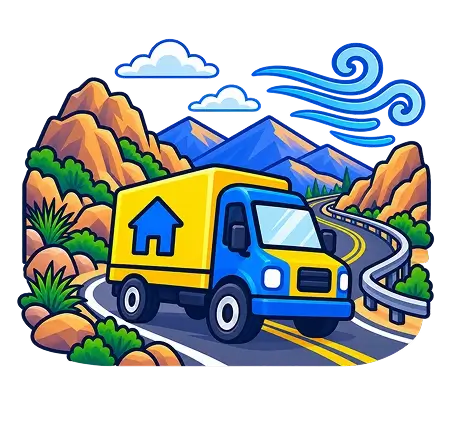 Moving truck driving through the Cajon Pass