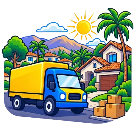Moving truck in a San Bernardino County suburban neighborhood