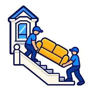 Movers carrying furniture up stairs