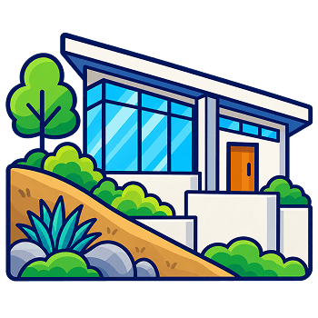 Hillside home with sloped driveway