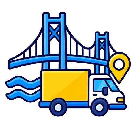 Moving truck crossing an island bridge
