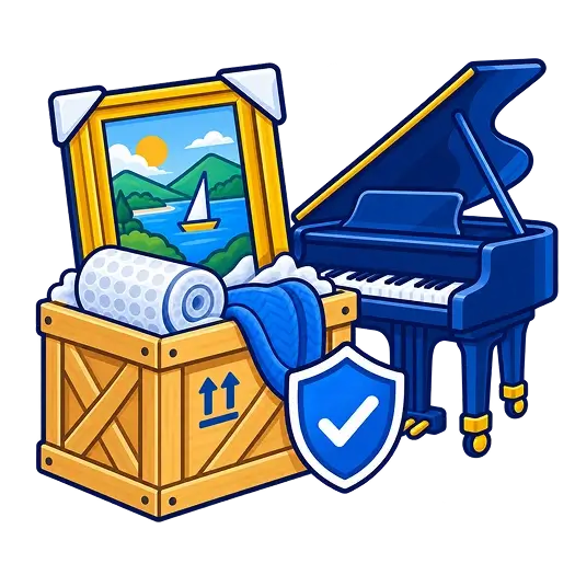 Protected artwork and piano for a high-value move