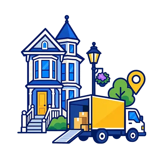 Victorian home with moving truck