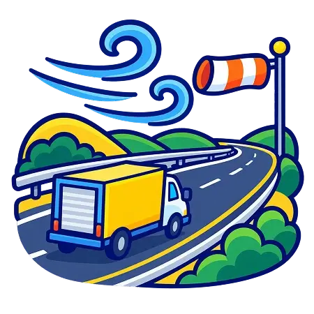 Moving truck on a windy highway