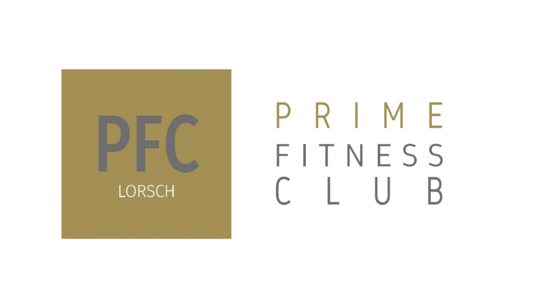 Logo mit den Buchstaben PFC und dem Wort Lorsch in einem goldfarbenen Quadrat neben dem Text Prime Fitness Club.