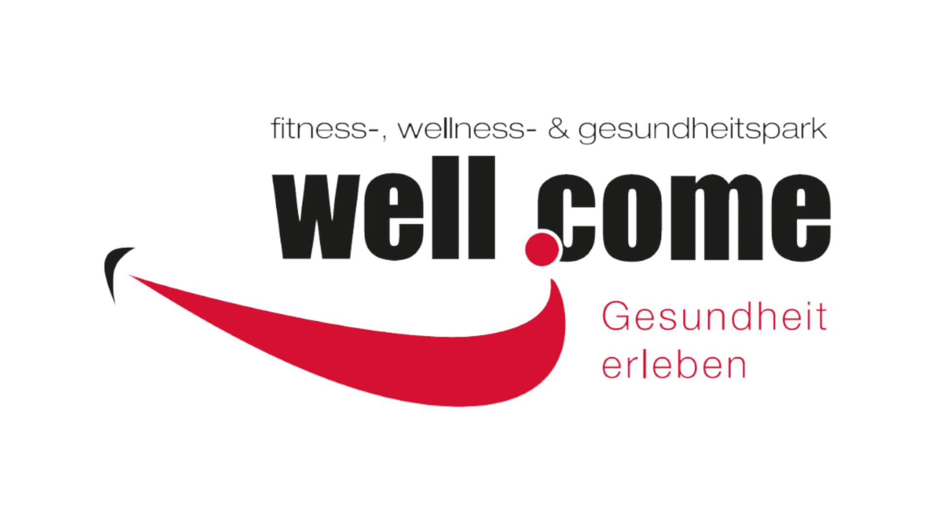 Logo des Fitness-, Wellness- und Gesundheitsparks well.com mit dem Slogan Gesundheit erleben.