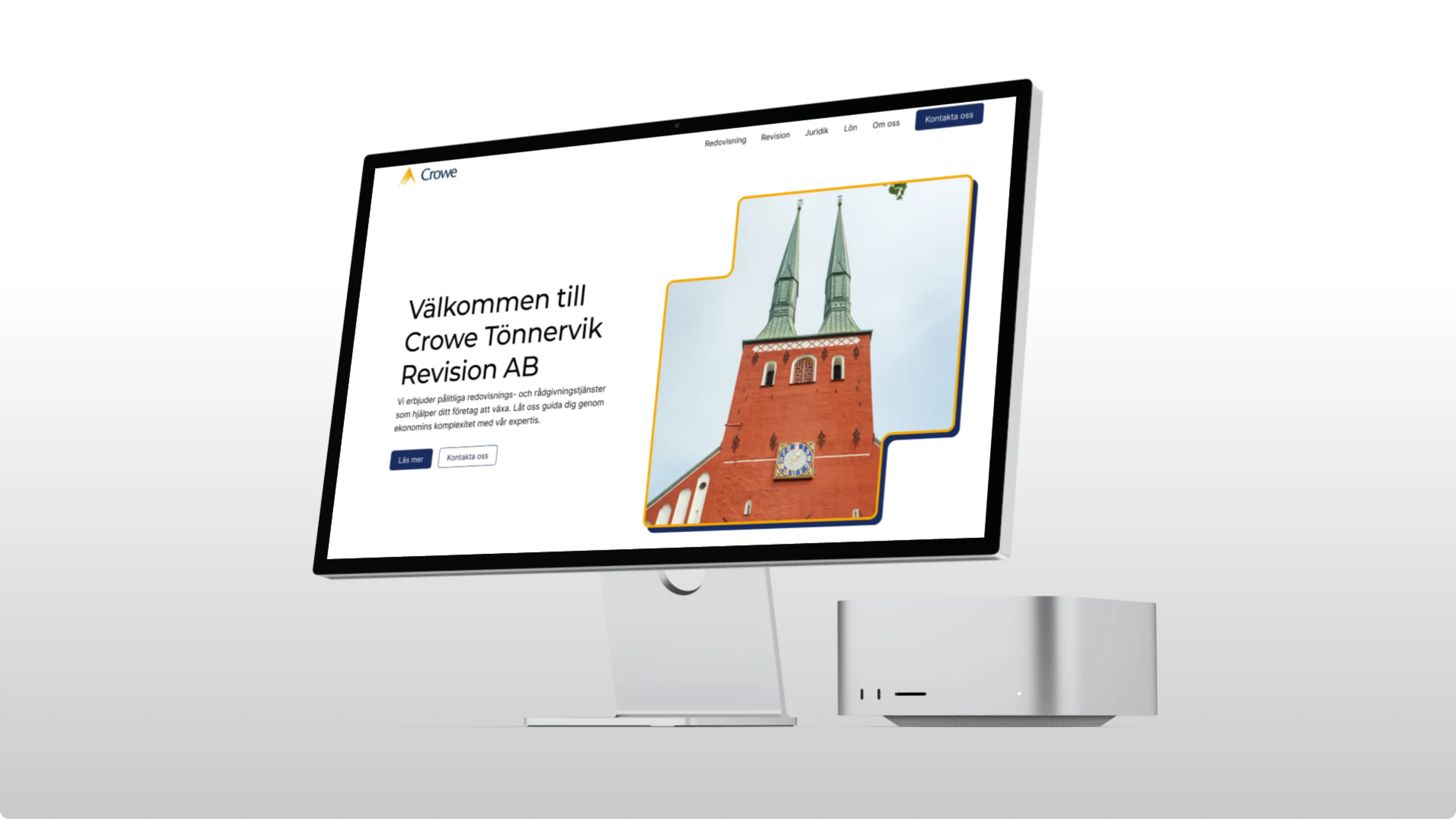 Desktop mockup displaying the redesigned Crowe Tönnervik Revision homepage with updated UX/UI and new hero image.