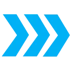 Three blue arrows pointing to the right indicating forward motion.