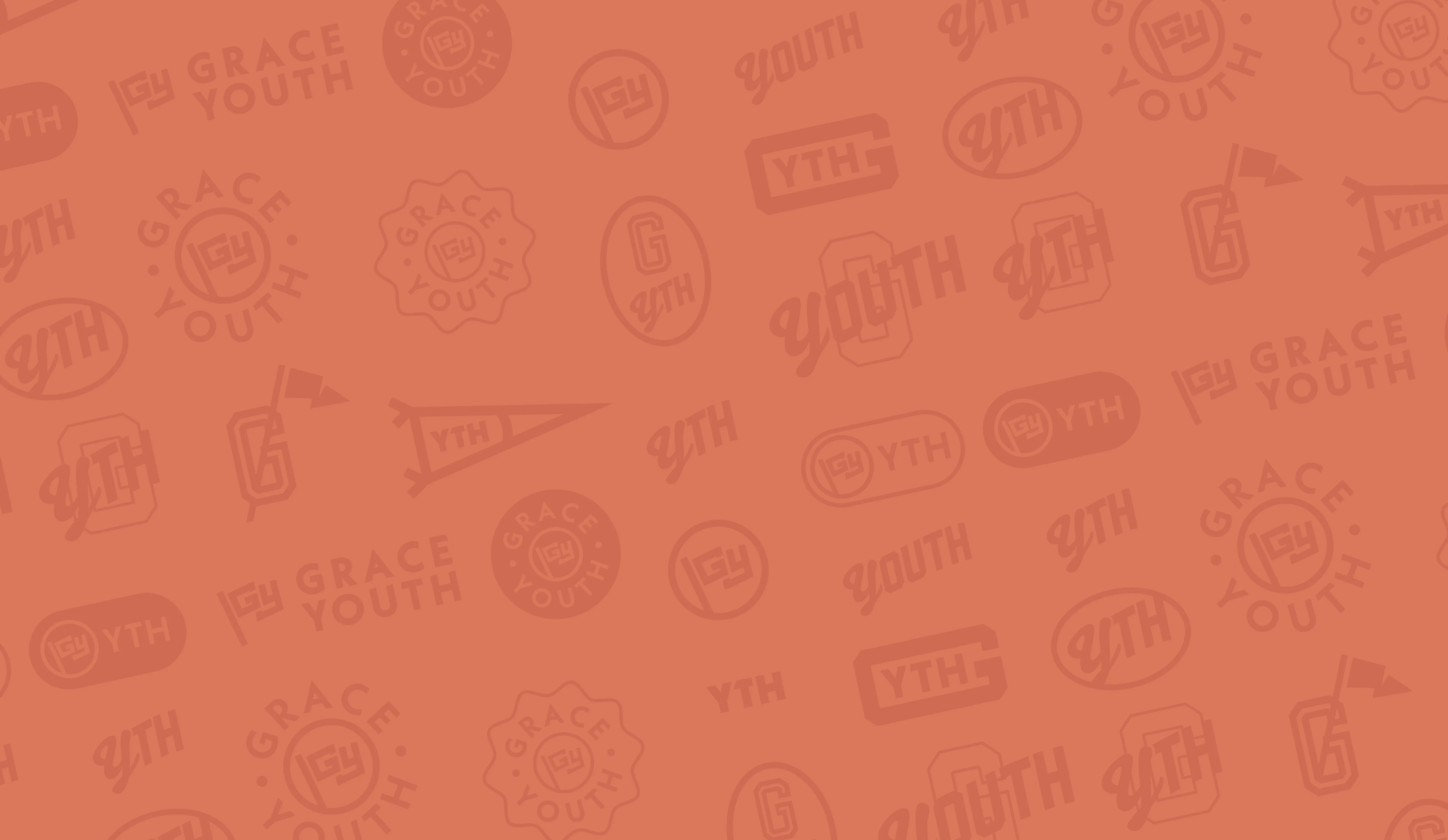 Orange background patterned with various Grace Youth logos and emblems in a slightly darker shade.